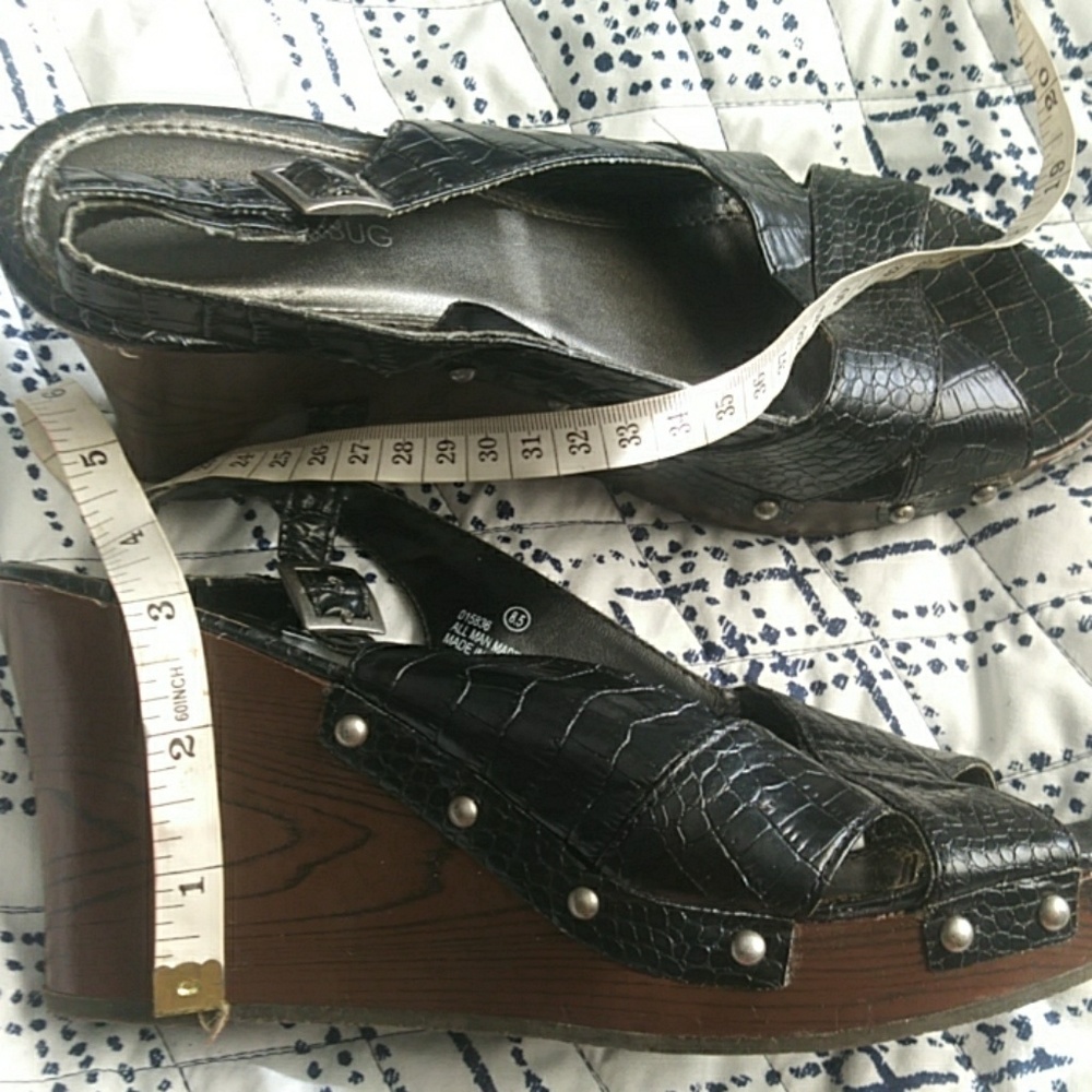 Faux Snakeskin & Wood Strappy Wedge Heels - Picture 4 of 4